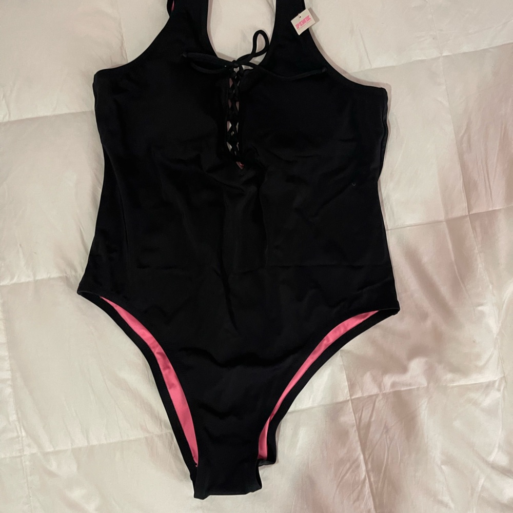 Victoria Secret Black Tie Front One Piece Large Swimsuit